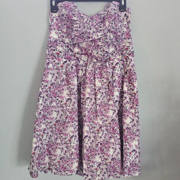 Express Strapless Purple & White Floral Dress - Picture 1 of 5